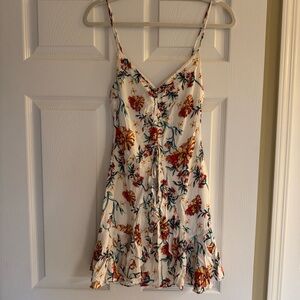 Hello Molly White Floral Mini Dress with Warm-Tone Blooms